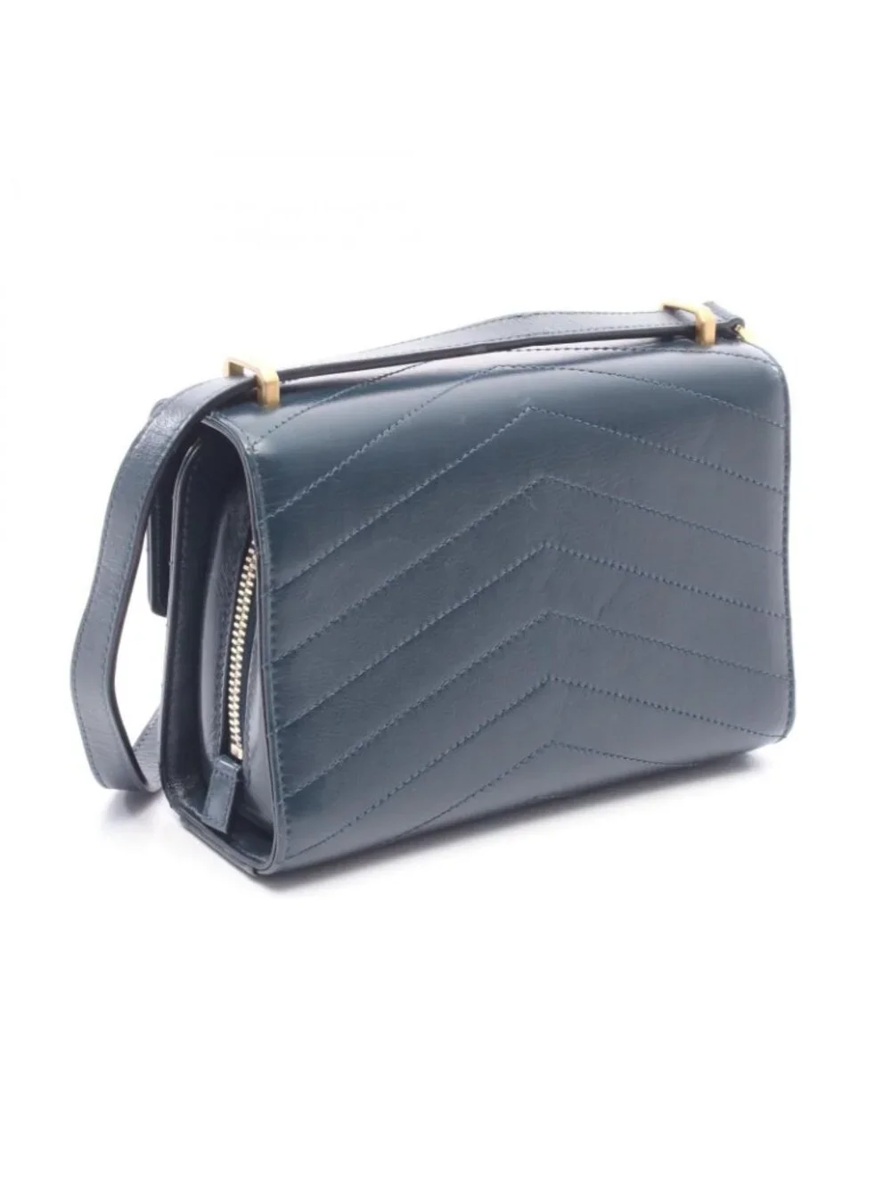 Chanel Shoulder Bag Blanc Stitch Blue Green Leather Chain